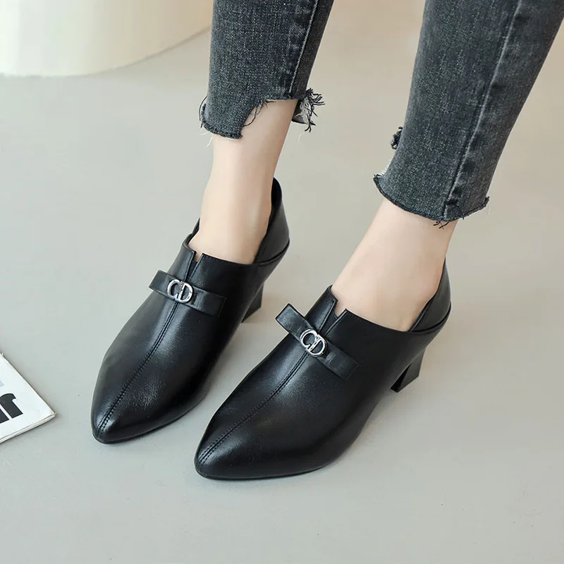 

Женские туфли из воловьей кожи, на Высоком толстом каблуке