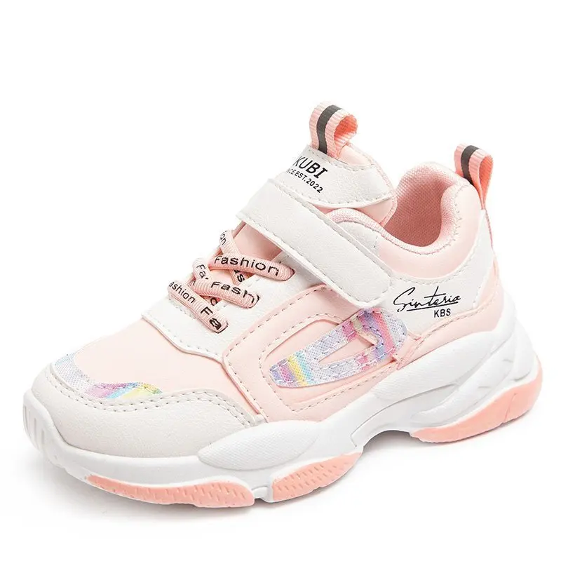 

2021 Spring Girls Shoes Kids Sport Shoes Girls Sneakers Breathable Leather Children Flats Girl Boys Students Running Tenni Shoes