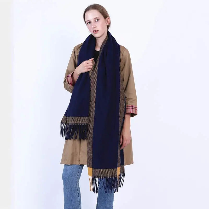 Женский шарф с бахромой в Европейском стиле двойной цветной кашемировый