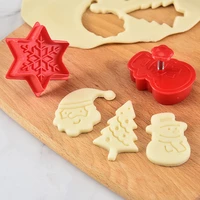 4pcs christmas biscuit mold cartoon snowman cake cookie plunger cutters diy pastry fondant mould decorating tools kitchen gadget