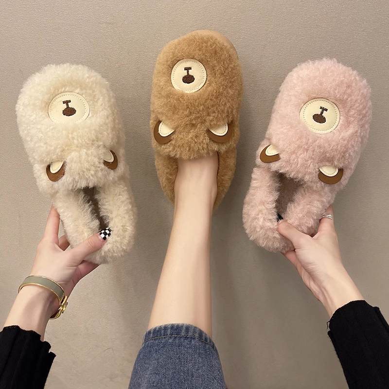 

Shoes Woman 2021 Med Slippers Casual Lady Cover Toe Flock Luxury Massage Flat Girl Rome Rubber Basic Slides Short Plush with