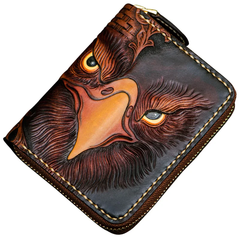 

Mini purse men's short zipper Eagle wallet ladies genuine leather card holder bag coin purses female leather wallets