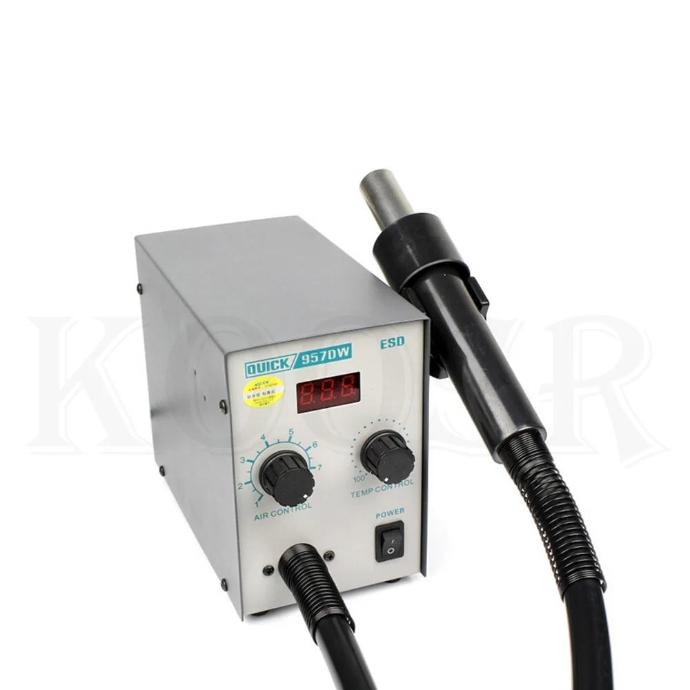 Новейшая модель; 220V быстрая 957DW+ светодиодный Дисплей Регулируемая горячий воздух Тепловая пушка с винтовой Ветер 400 Вт SMD паяльная станция с 3 воздушные сопла