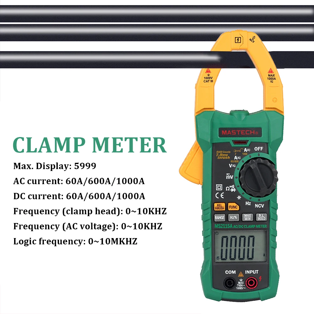 

MS2115A DC AC ABS Measurement Tool Digital Clamp Meter Display Backlight 1000A Multimeter True Rms Home Electrical Amper