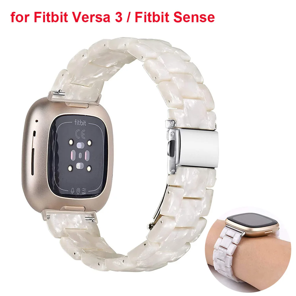 الراتنج الأبيض معصمه ل Fitbit فيرسا 3 العصابات و Fitbit تحسس حزام الساعات النساء الرجال خفيفة الوزن سوار للساعة مع مشبك معدني