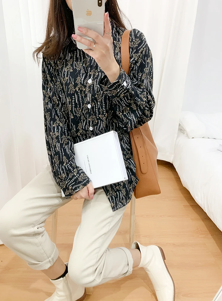 

Women Retro Floral Printed Blouses Tops 2021 Spring Casual Long Sleeve Thin Outwear Shirts Female Loose Single-breasted Blousas