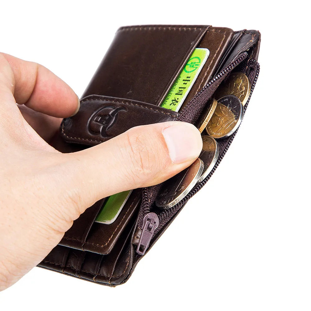 BULLCAPTAIN натуральная кожа RFID Блокировка молния держатель для карт кредитная