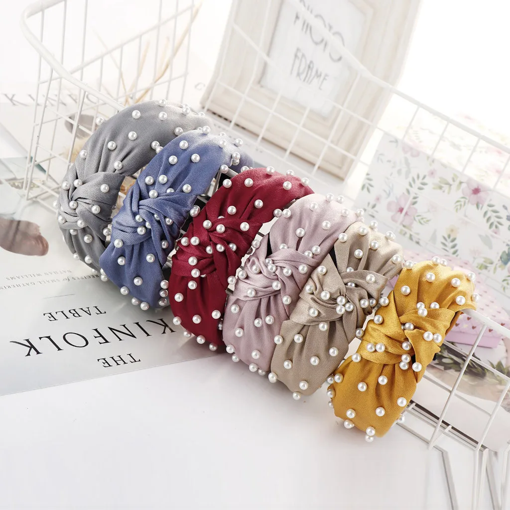 

2019 Ladies Fashion Summer Sweet Bow Knot Beading Hairband Women Hair Head Hoop Girls Headband New Arrival haarbanden 03*