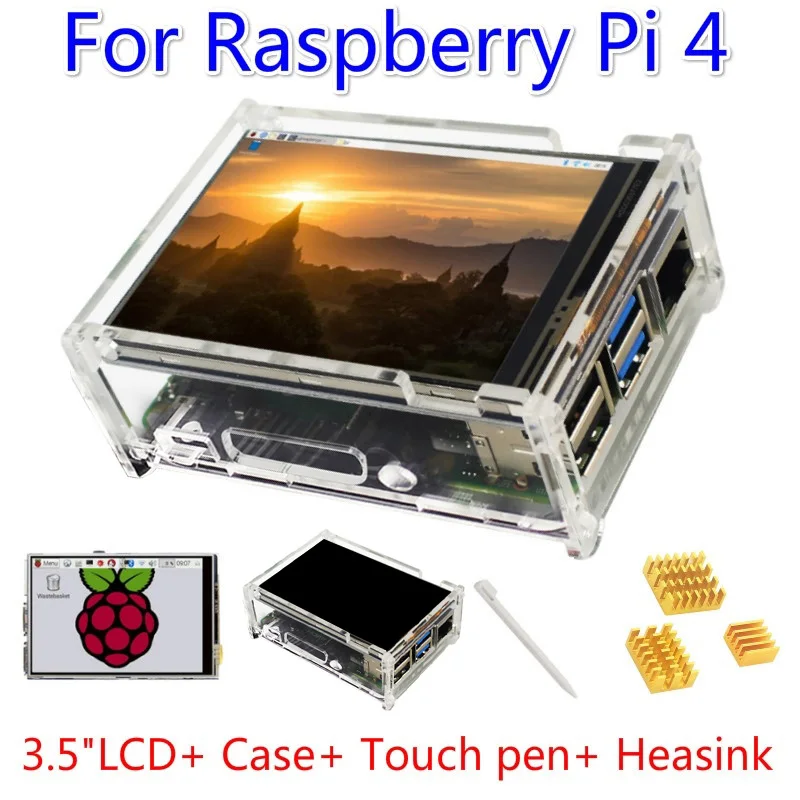 Комплект для Raspberry Pi 4 Модель B 3,5 дюймов Сенсорный экран Дисплей монитор 480x320 ЖК-дисплей оболочка радиатора Экран стилус для сенсорного экрана