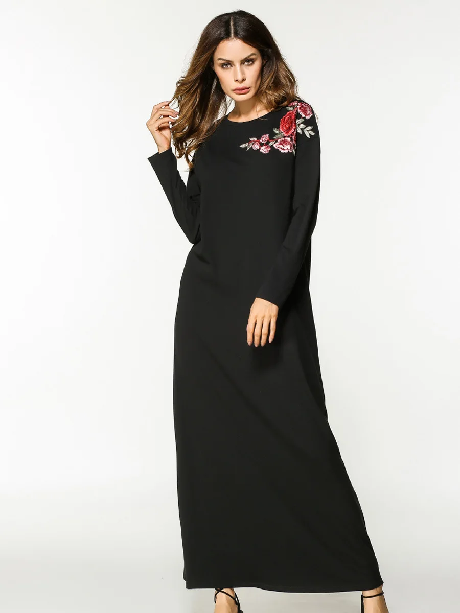 2018 мусульманское хлопковое повседневное свободное платье Абая с вышивкой и