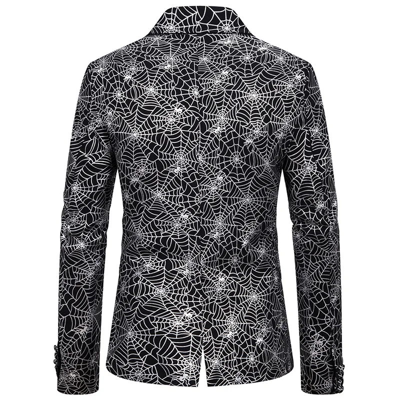 

Loldeal Mens Slim Fit Casual Blazer Fashion Printed Sport Coat Suit Jacket Spider Web Hot Stamping