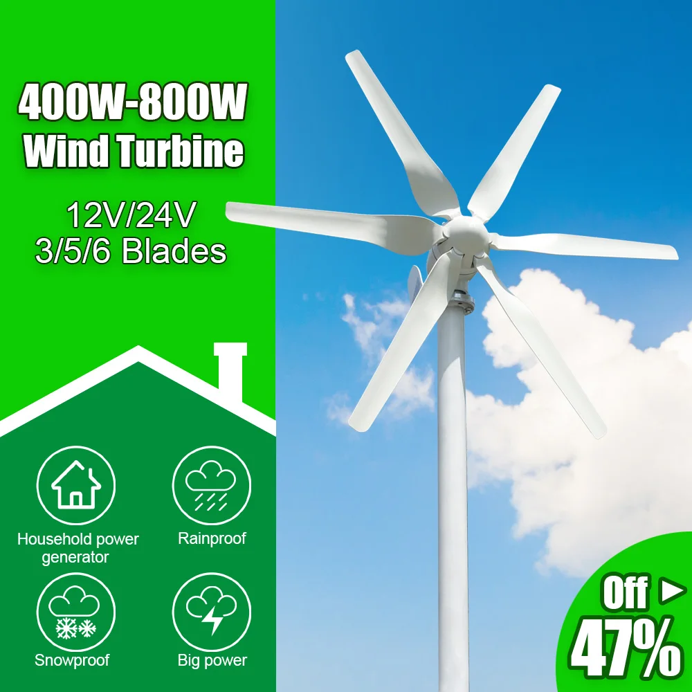 

PL,ES Warehouses 400W 600W 800W 3/5/6 Blades Windmill 12V 24V Small Wind Turbine Generator For Home Farm Street Lamps
