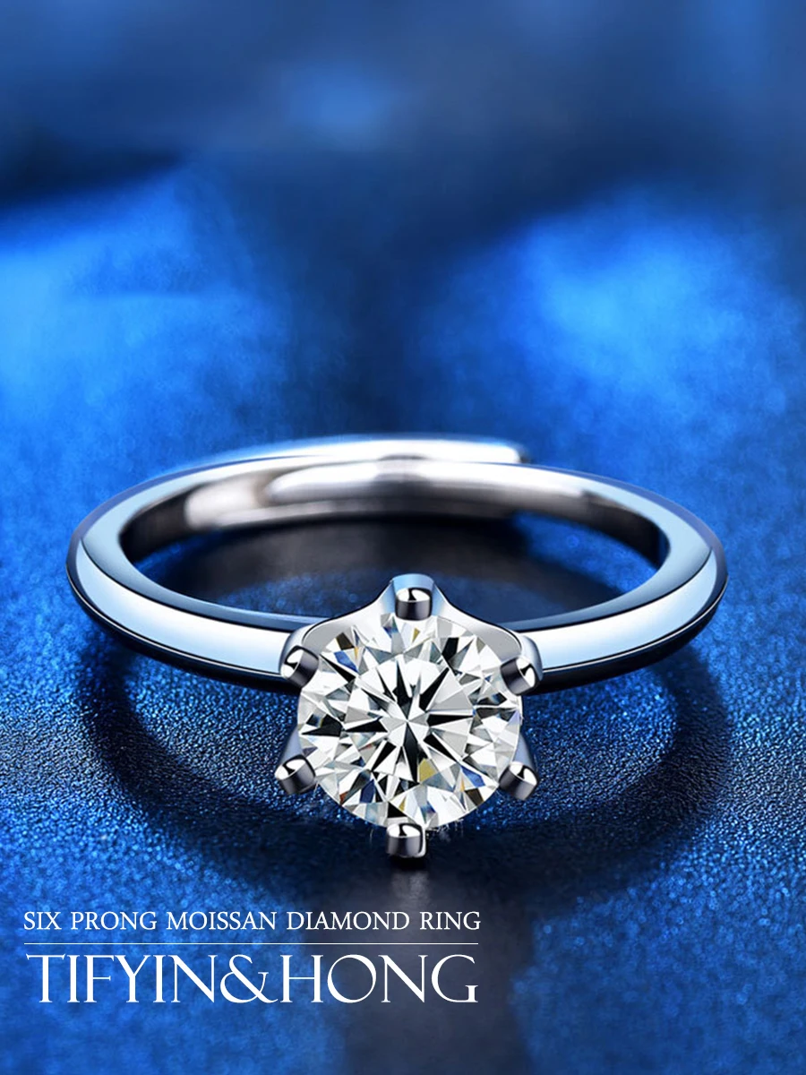 

100% Moissanite Six Prong Diamond Ring Carat High Quality Artificially Made S925 Silver Wedding Engagement Couple Gift Jewelry