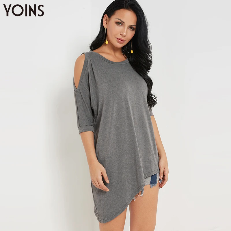 YOINS стильная блузка с круглым вырезом и вырезами открытыми плечами изогнутым