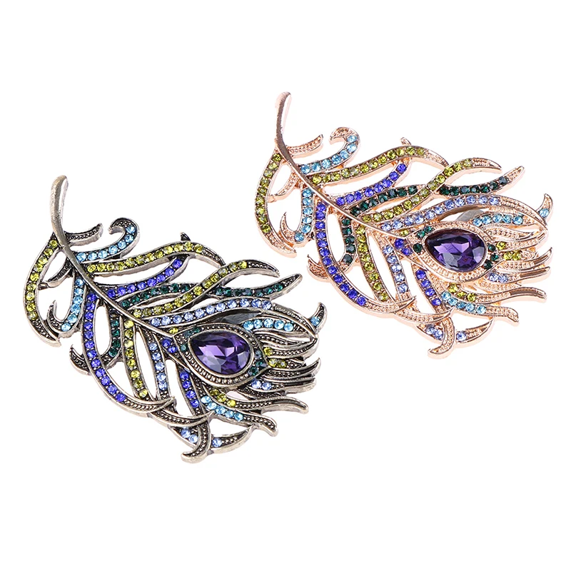 1pcs Boho Crystral Peacock Feathers Brooch Enamel Pins Deep Blue Brooches For Cloth Decorations Wedding Accessories | Украшения и