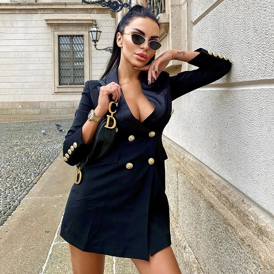 

Spring Autumn Ol Solid Blazer For Women Pink Sexy Long Sleeve Double-Breasted Slim Coat Top Female 2020 Fashion Clothes New