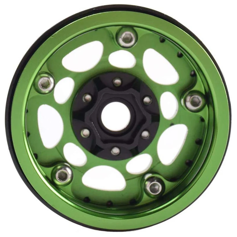 

4PCS Metal 1.9 Inch Beadlock Wheel Rims for 1/10 Scale Rc Crawler Traxxas TRX-4 Axial Scx10 II D90 Tamiya CC01 D110(Green+Black)