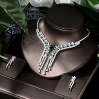 hibride classic flower colorful cz long dangle tassel necklace earrings sets wedding bridal jewelry sets mujer set n 90