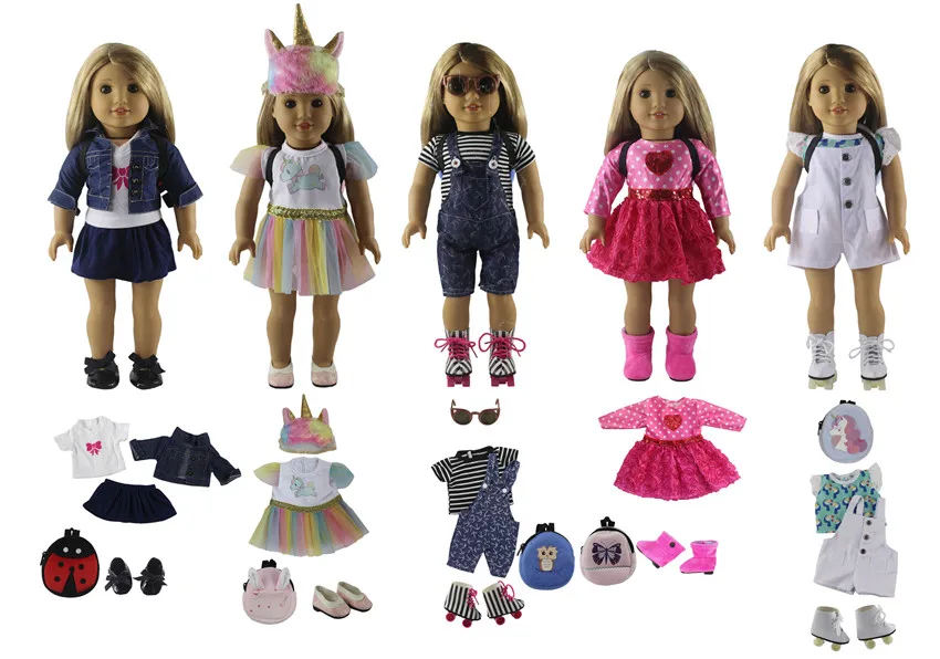 Hot 5 PCS Doll Clothes+5 Pairs Shoes+5 Bags+1 Hat+1 Pairs Gl