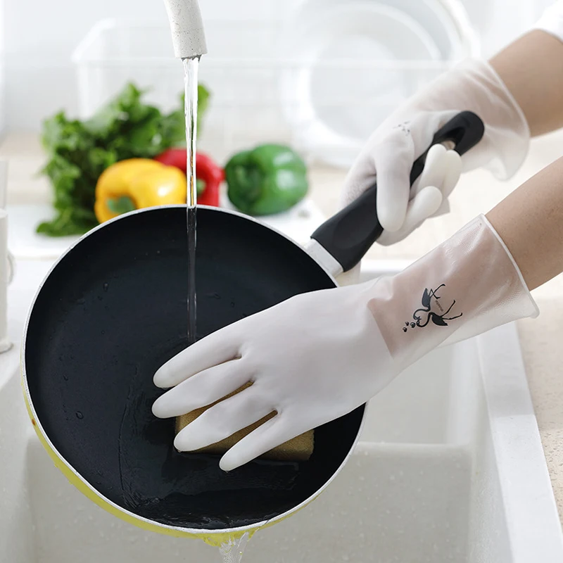 Перчатки для мытья посуды женские водонепроницаемые тонкие кухонные прочные
