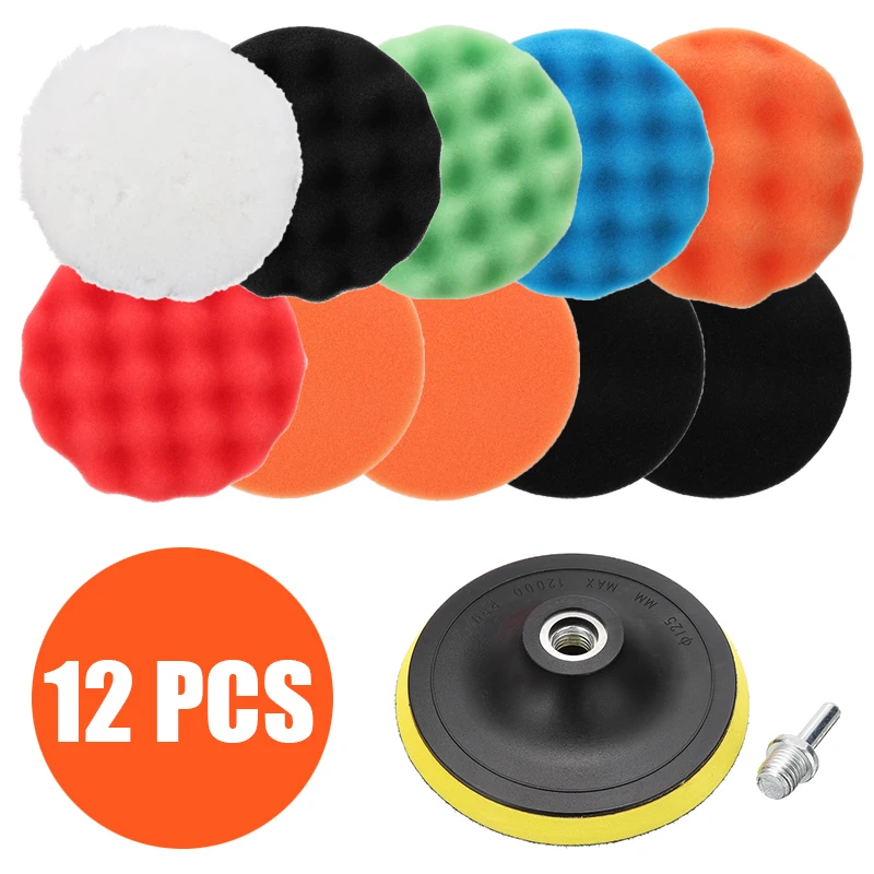 

12pcs 125mm Sponge Car Polisher Waxing Pads Buffing Kit for Boat Car Polish Buffer Drill Wheel polisher Removes Scratches