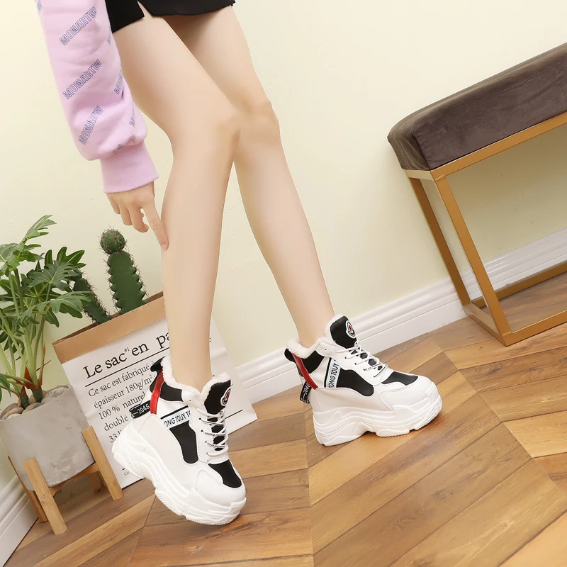 Новинка 2019 зимние женские ботильоны высокие ботинки на танкетке 11 см с каблуком