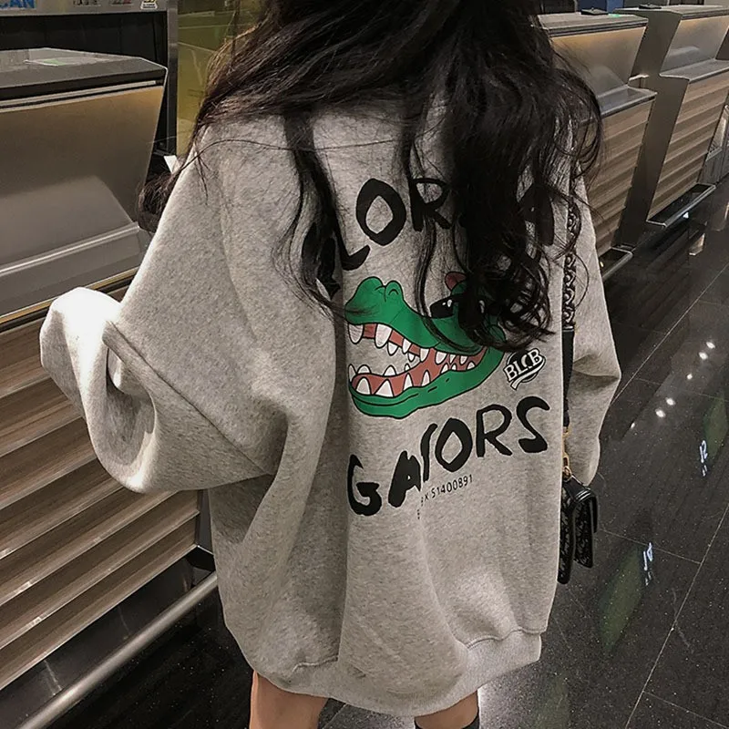 Oversized Print O Neck Hoodie Women Sweetshirts Plus Size Streetwear Top Full Sleeves Clothes Korean Fashion Harajuku Sweatshirt