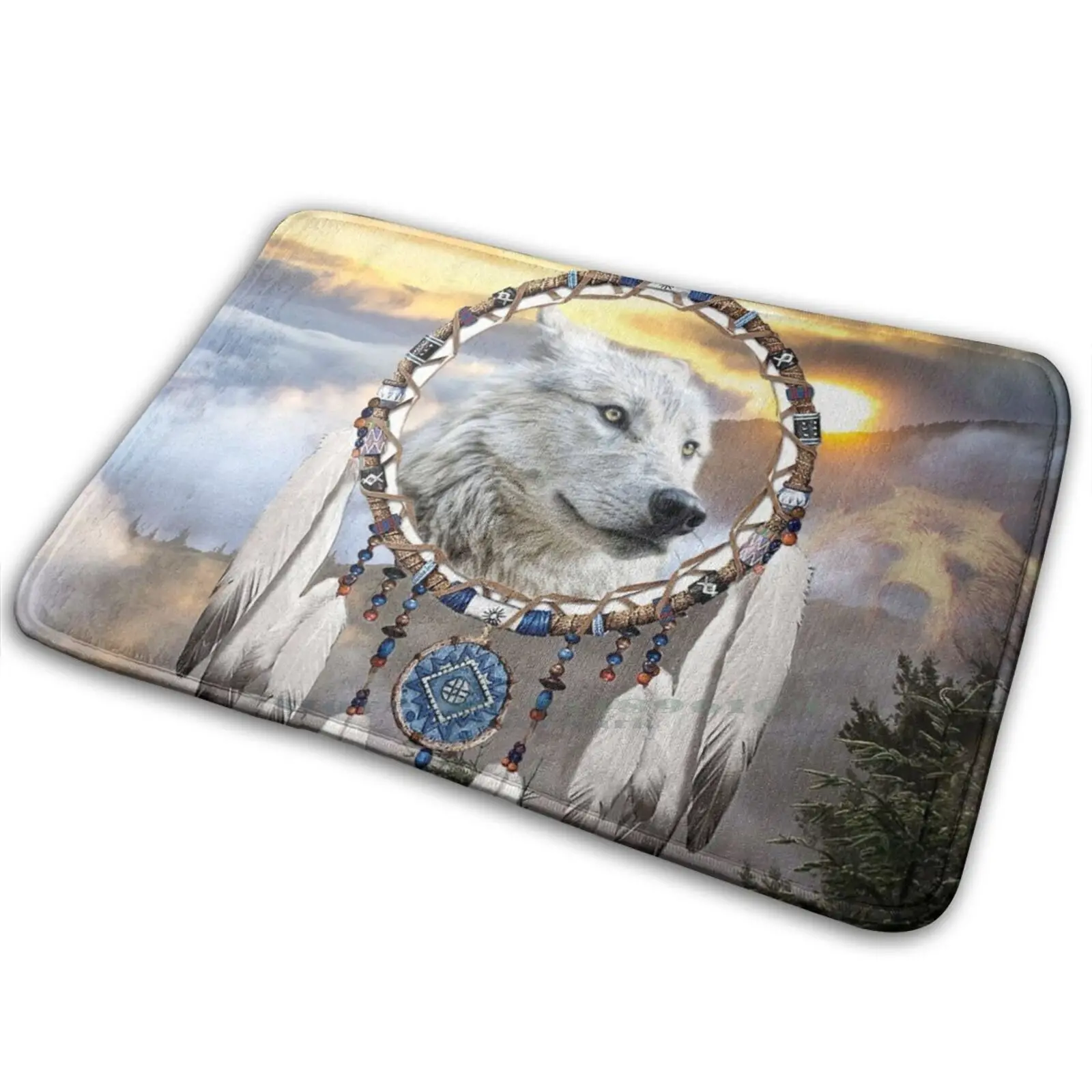 Коврик с волком медведем и ловцом снов нескользящий коврик для входной двери в