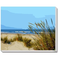 beach grass diy paint by numbers kit for adults coastal style oil painting framed canvas wall art blue ocean landscape