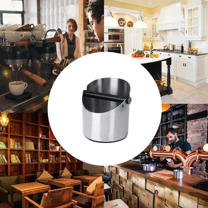 Coffee Grounds Container Round Stainless Steel Knocker Box for Barista Non-Slip Espresso Bins Grinding (158X140mm) |