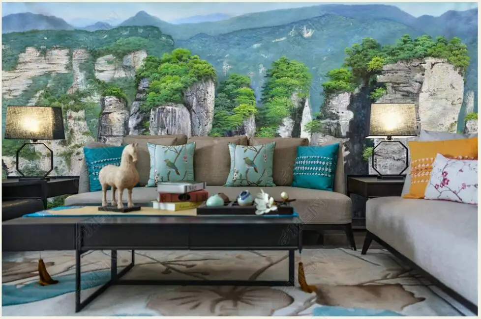 3d обои на стену Реалистичная картина маслом по огромным пикам и изумрудному