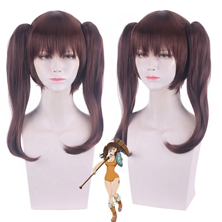 55CM Anime The Seven Deadly Sins Diane Cosplay Wigs Short Brown Double Ponytails Cosplay Hair Wig
