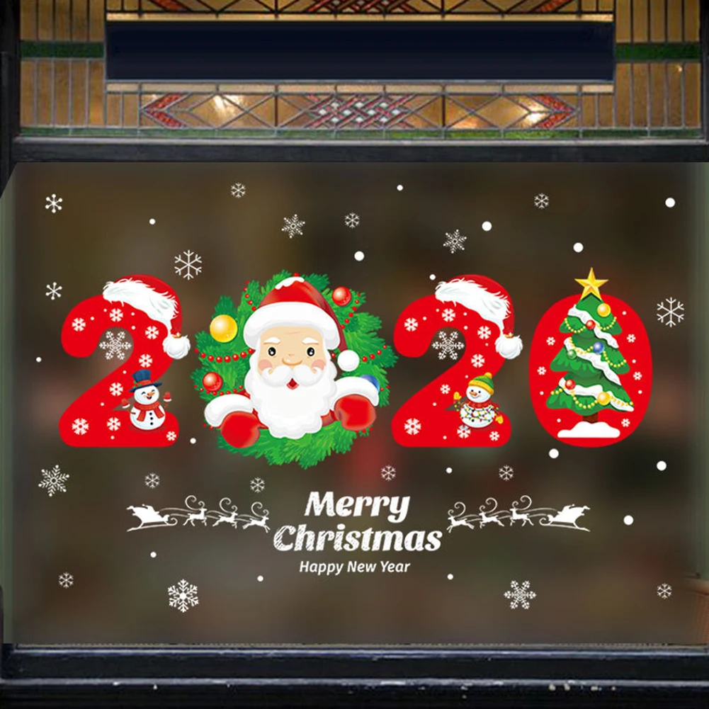Рождество Санта новый год 2020 Наклейка на стену стеклянное окно DIY Рождественский