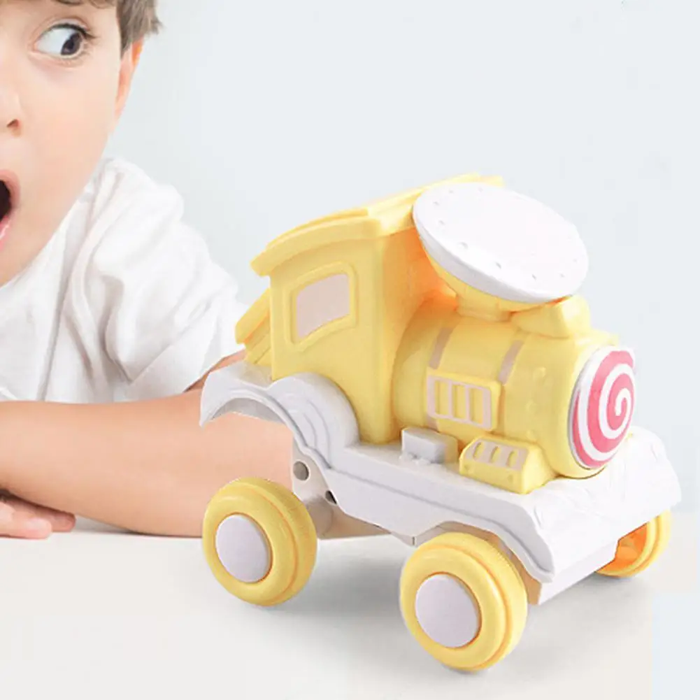 

Friction train toy model mini family car friction power train toy macarons small train