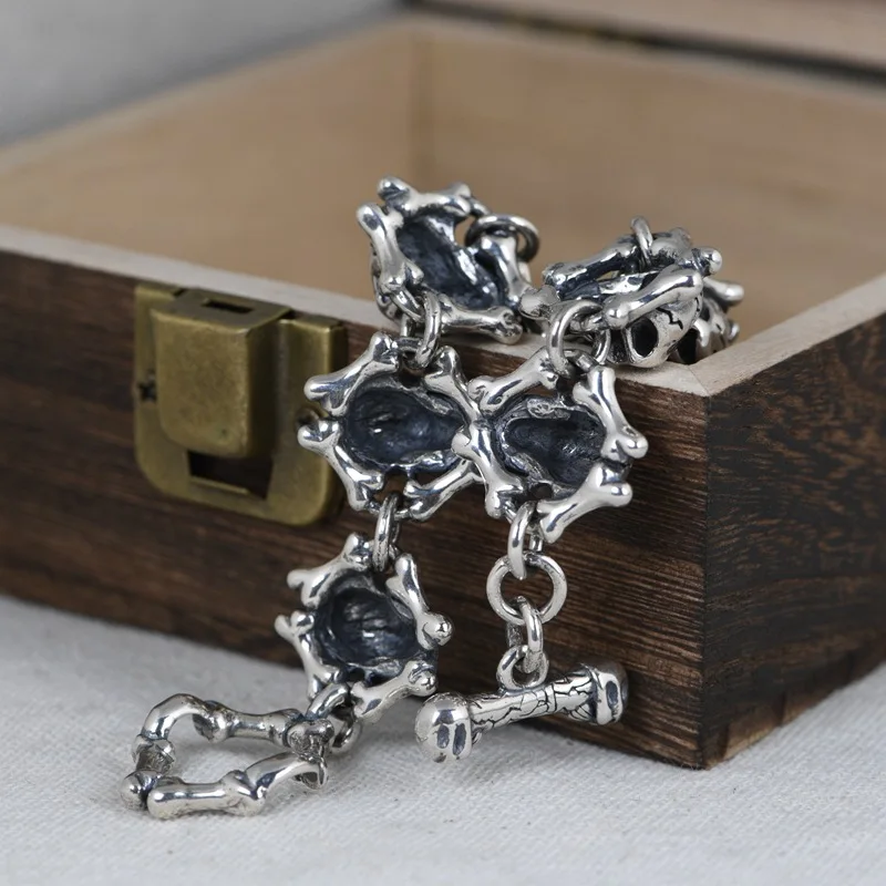 

ONE TASTE Real 925 Sterling Silver Skull Men's Bracelet Fashion Accessories Hip Hop Rock Punk Bracelets 21cm 68g Fine Jewelry