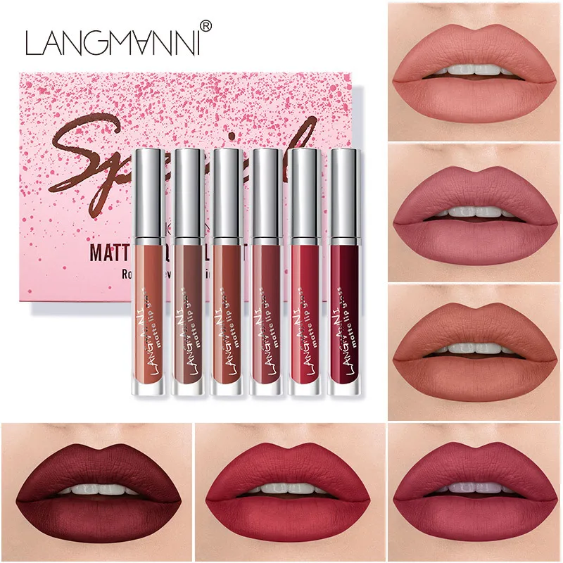 Brand Matte Velvet Sexy Lipgloss Set Cosmetics Lip Tint Waterproof Long Lasting 6pcs Stick Moisturizer Lipstick Makeup Kit | Красота и