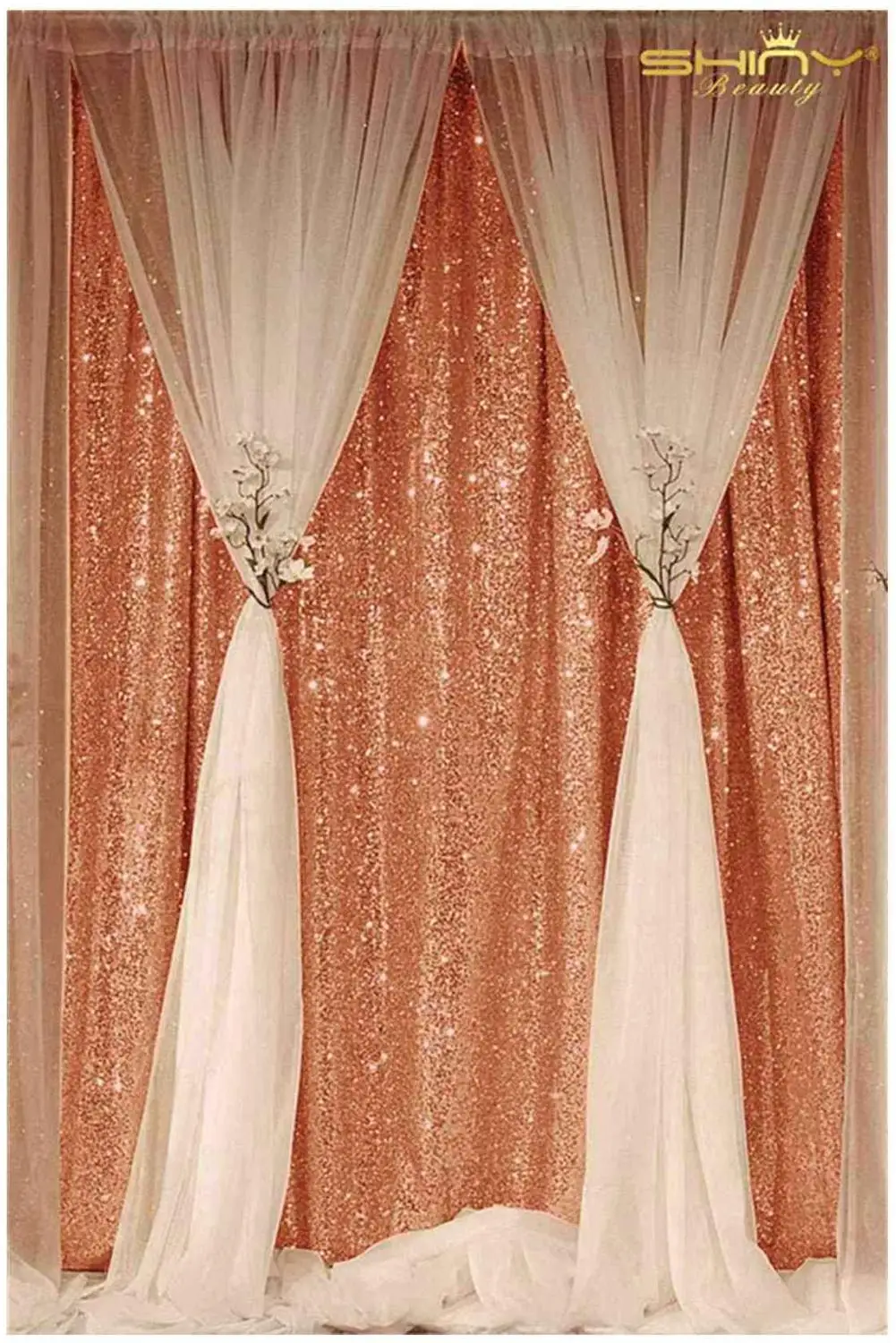 Rose Gold ShinyBeauty 7x7ft-королевский синий фон с блестками, фото шторы, шторы с блестками для спальни-больше вариантов цвета-Rr - Цвет: Rose Gold