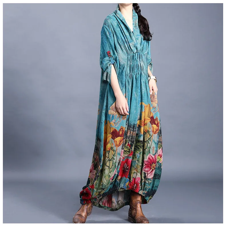 Женское модельное дизайнерское платье макси повседневное Длинное свободное с v