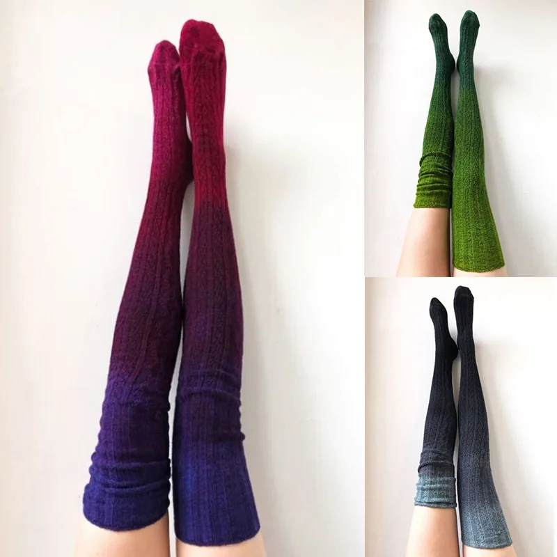 

Quality European and American Fall Winter Fashion Tie-Dyed over the Knee Stockings Bunching Socks Knitted Socks for Women