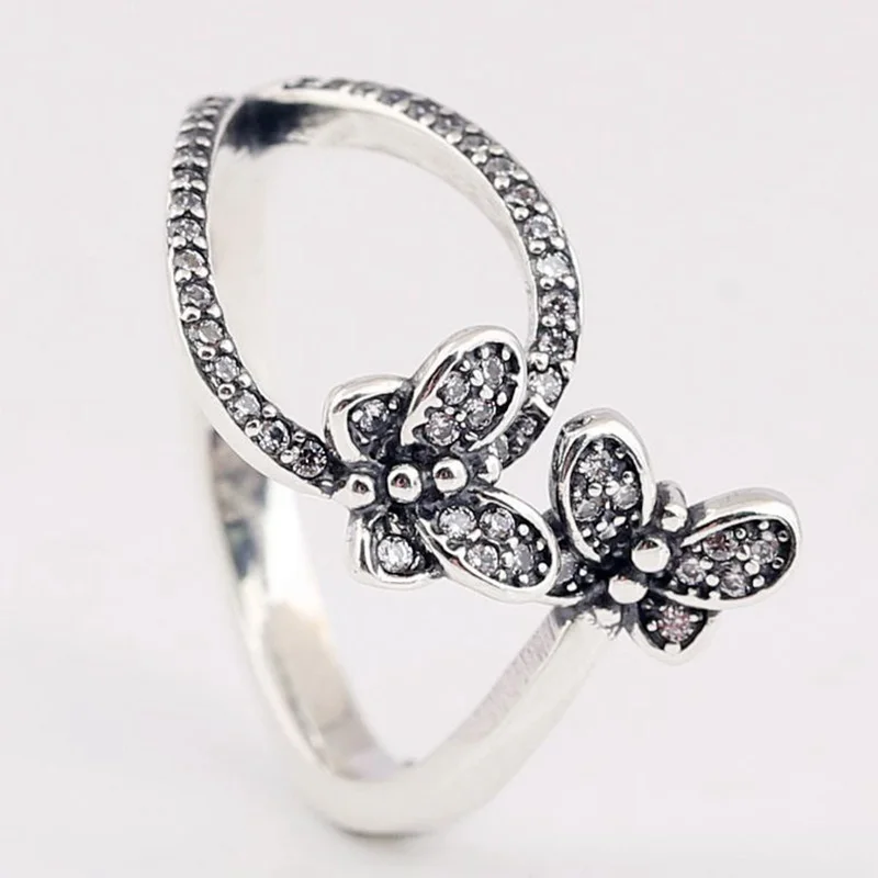 

Original 925 Sterling Silver Pan Ring Enchanting Double Butterfly With Crystal Cz Ring For Women Wedding Party Fashion Jewelry