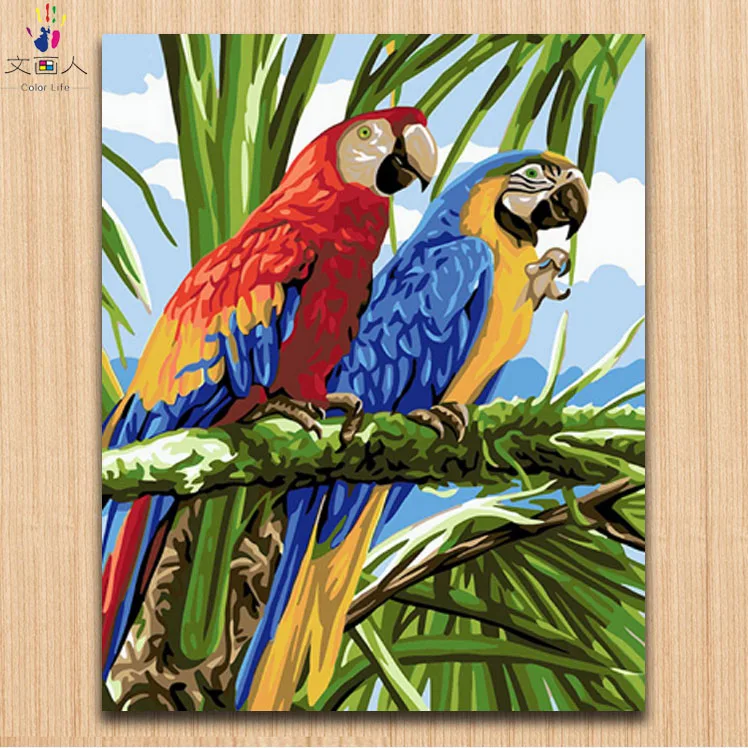 Живопись по номерам два любовных красных и синих попугаев животные птицы картины