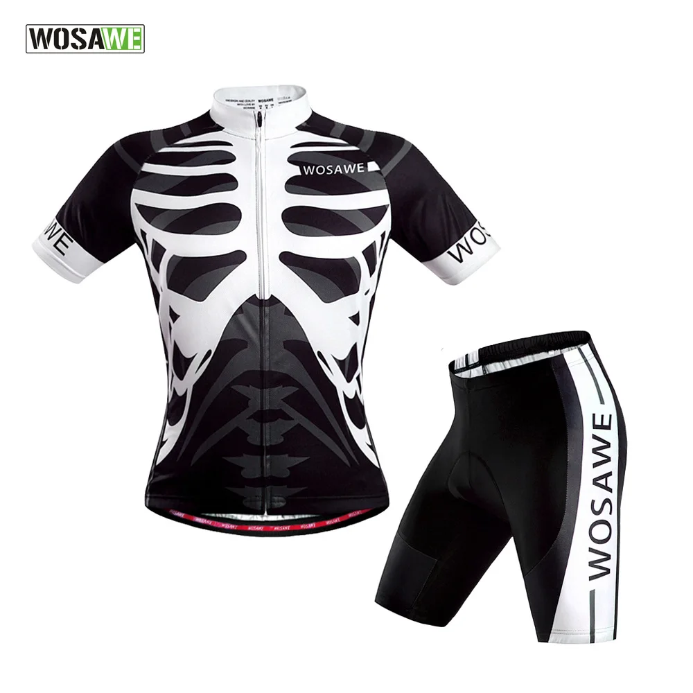 

WOSAWE Skeleton MTB Cycling Sets Men Summer Short Sleeve Tops and Shorts Bike Cycling Jersey Clothing Bicycle Shirt Wear Clothes