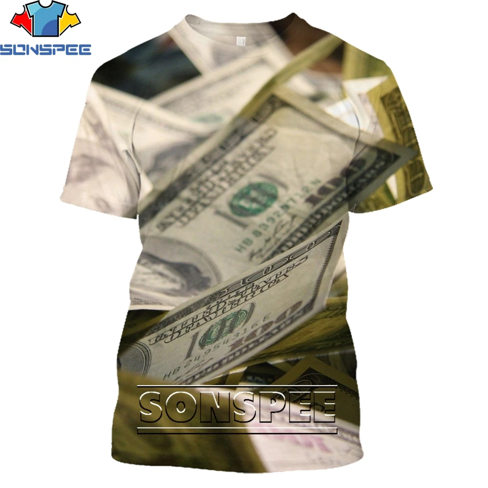 

SONSPEE 3D Money Casual Men Unisex TShirt Harajuku Short sleeve Streetwear Clothing Tops