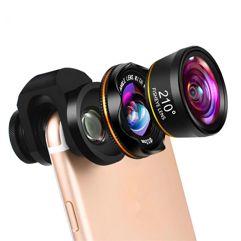 

HD Universal 3 in 1 Phone Camera Lens Kits 210 Degree Fish Eye Lens 0.6X Wide Angle 15X Macro Lenses for Most of Smartphones