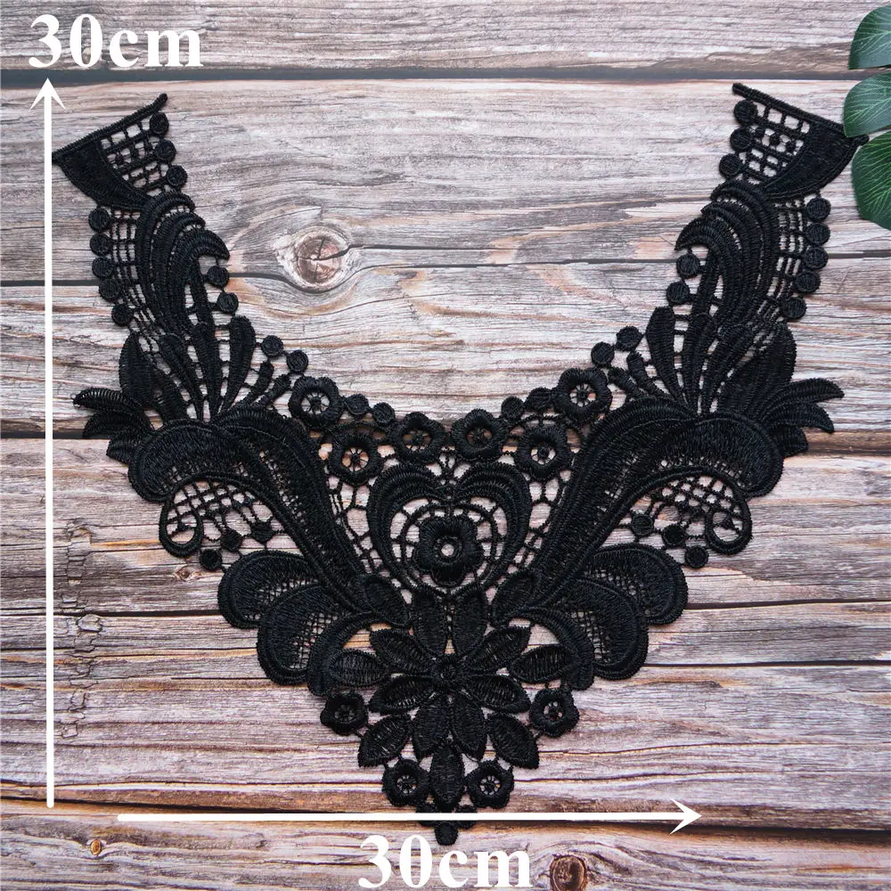 Черный цветок воротник вышитые свадебное платье аппликация кружева текстильные