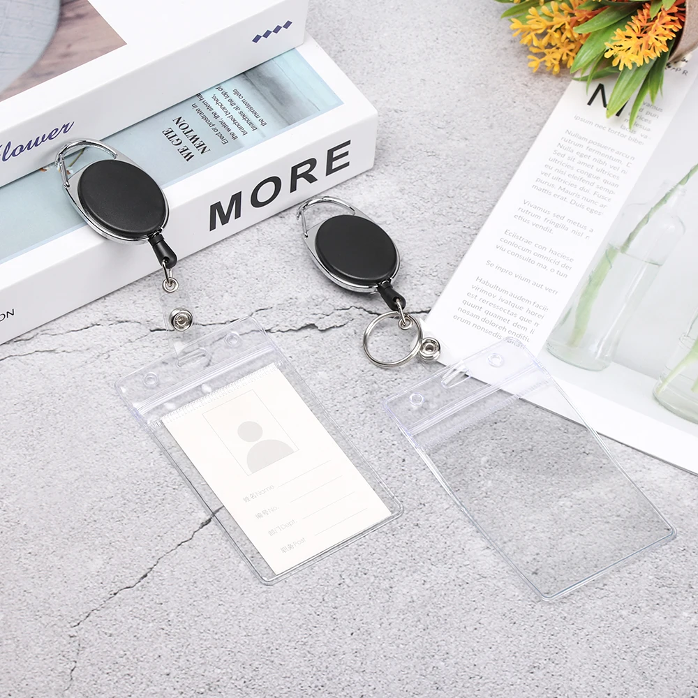 

Unisex ID Retractable Badge Holder Reel & Double Sided ID Card Badge Holder Hard Plastic Protector Cover Card Sleeve