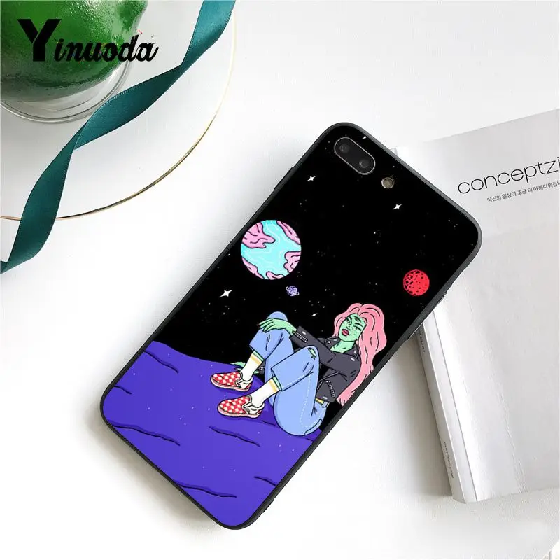 Yinuoda color Artistic illustration alien fashion girl Phone Case for iPhone 6S 7 7plus 8 8Plus X Xs MAX 5 5S XR 11 Pro Max | Мобильные