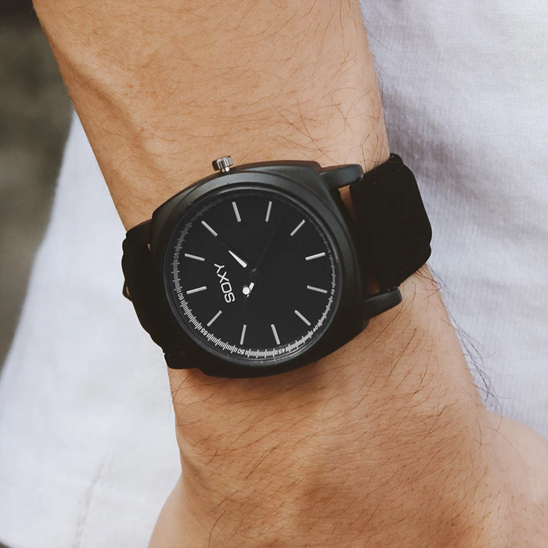 

2019 New Soxy Watch Design Wall Dial Leather Watch Men Fashion Casual Sports Quartz Men Watch relogio feminino