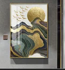 Золотое солнце и олени плавают на воде современное настенное художественное изображение холст картина для крыльца домашняя подвесная картина украшение
