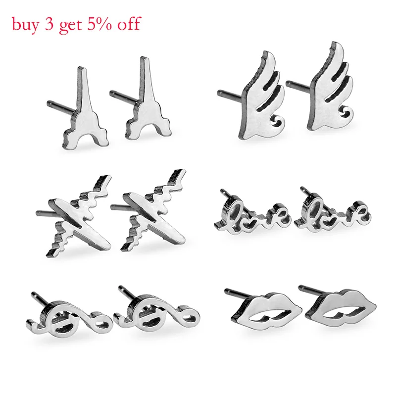 Женские серьги-гвоздики LUXUKISSKIDS сережки из нержавеющей стали различной формы